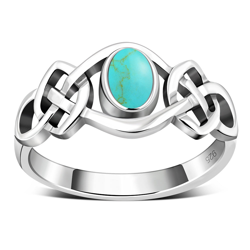 Bague en argent avec nœud celtique en pierre turquoise