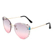 Nightbri - Women Rimless Tinted Chic Rhinestone Fashion Cat Eye Sunglasses