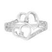 Bague double cœur en or blanc 14 carats avec diamants 1/10 Cttw