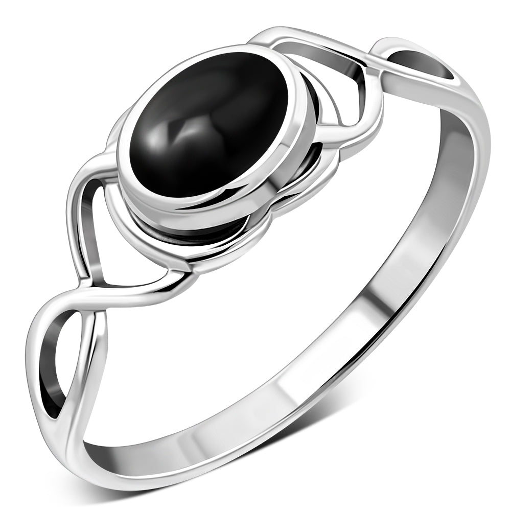 Bague en argent et onyx noir torsadé