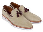 Paul Parkman Men's Smart Casual Tassel Loafers Beige Suede (ID#181-BEI-SD)