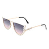 Florinda - Women Half Frame Rhinestone Round Fashion Sunglasses