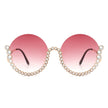 Gloriana - Women Circle Half Frame Oversize Rhinestone Fashion Round Sunglasses