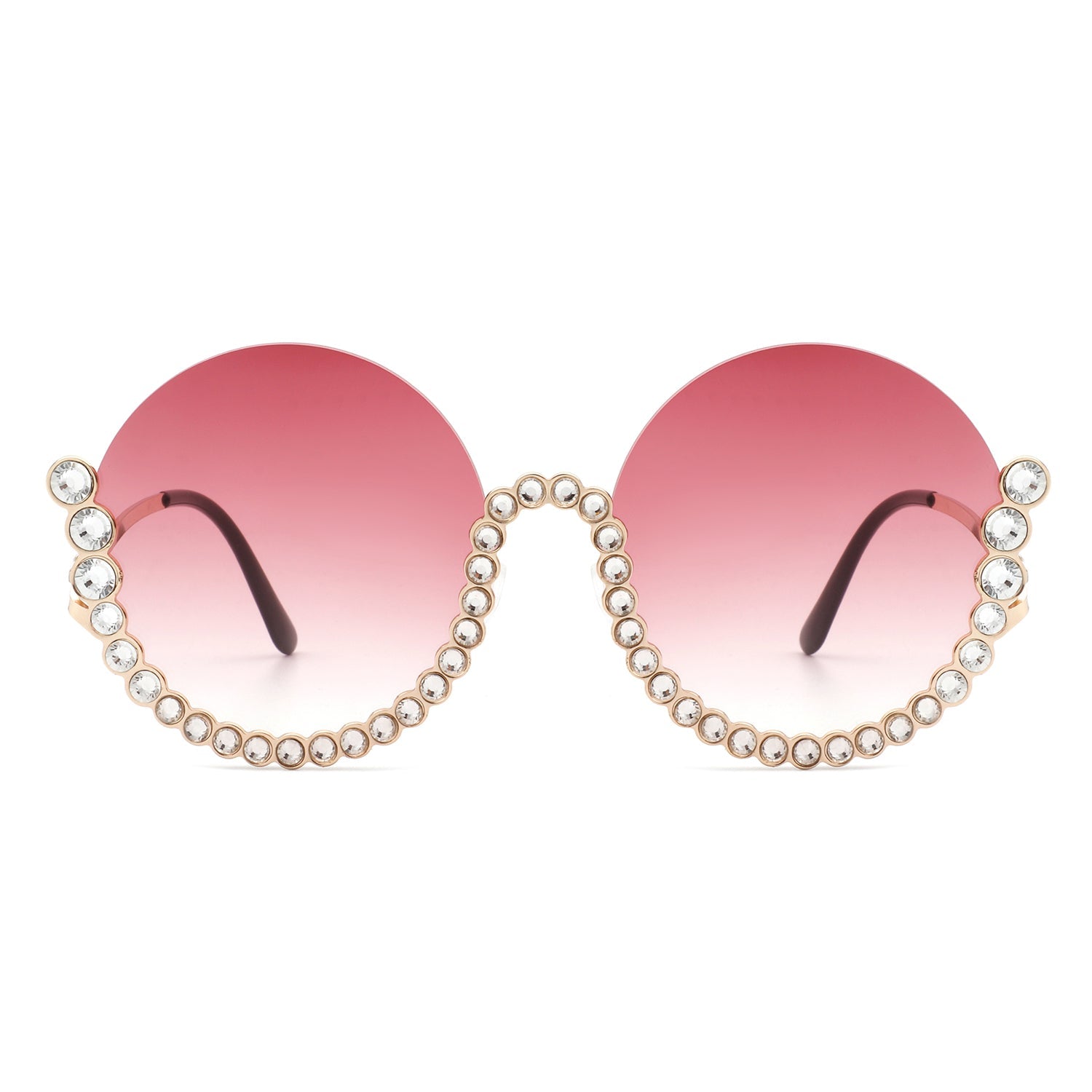 Gloriana - Women Circle Half Frame Oversize Rhinestone Fashion Round Sunglasses