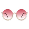 Gloriana - Women Circle Half Frame Oversize Rhinestone Fashion Round Sunglasses