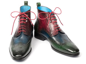 Paul Parkman Wingtip Bottines Trois Tons Vert Bleu Bordeaux (ID#777-GRN-BLU)