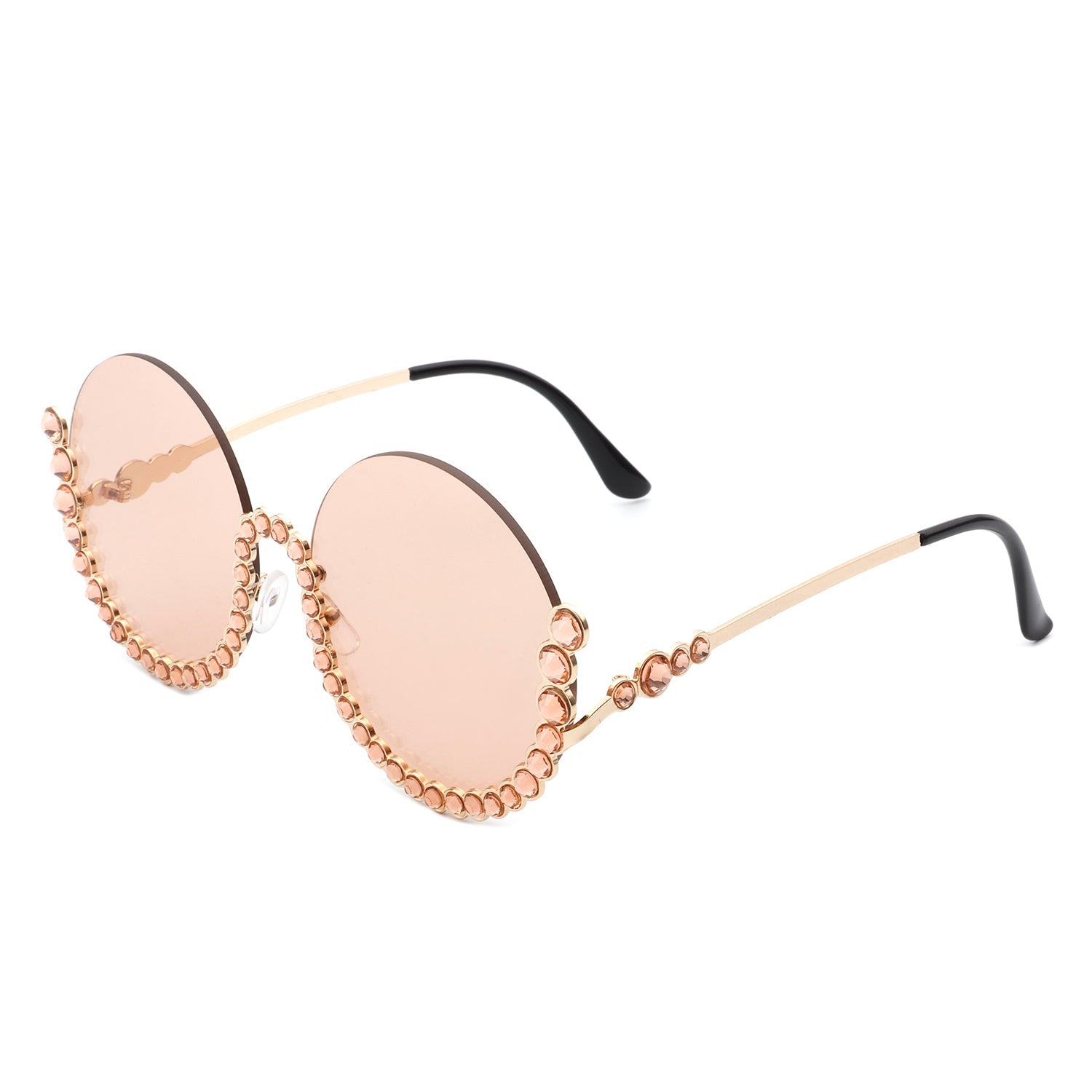 Gloriana - Women Circle Half Frame Oversize Rhinestone Fashion Round Sunglasses