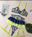 Ruffle Neon Lingerie Lace Outfit Intimate Luxury Garter 5-Piece Outfit Ellolace