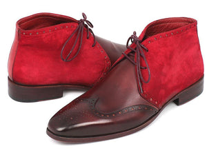 Paul Parkman Bottes Chukka pour hommes en daim et cuir bordeaux (ID#CK51-BRD)