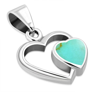 Pendentif en argent sterling coeurs turquoise