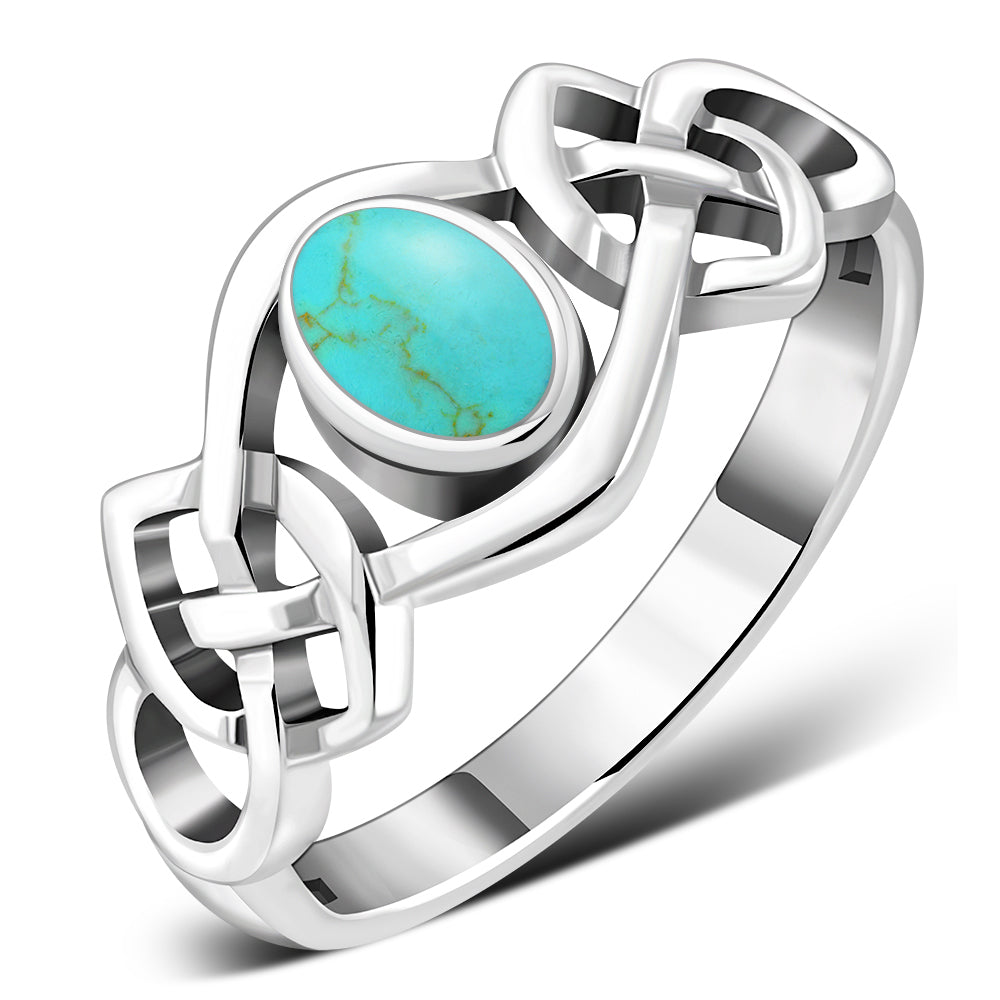 Bague en argent avec nœud celtique en pierre turquoise