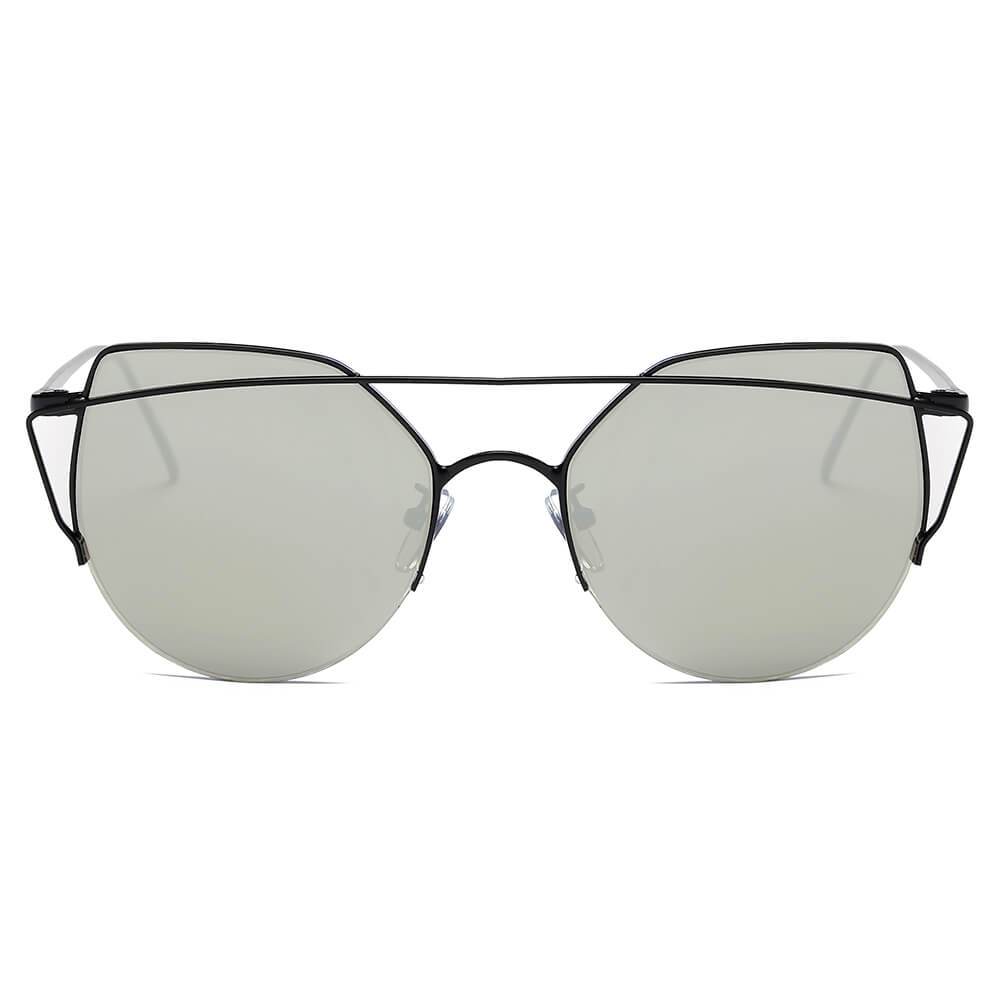 DILLON | Modern Cat Eye Mirrored Flat Lens Sunglasses Circle