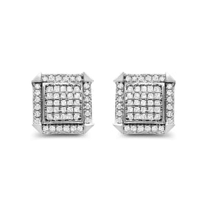 Boucles d'oreilles à tige en or blanc 10 carats avec diamants composites de 1,0 carat au total et halo