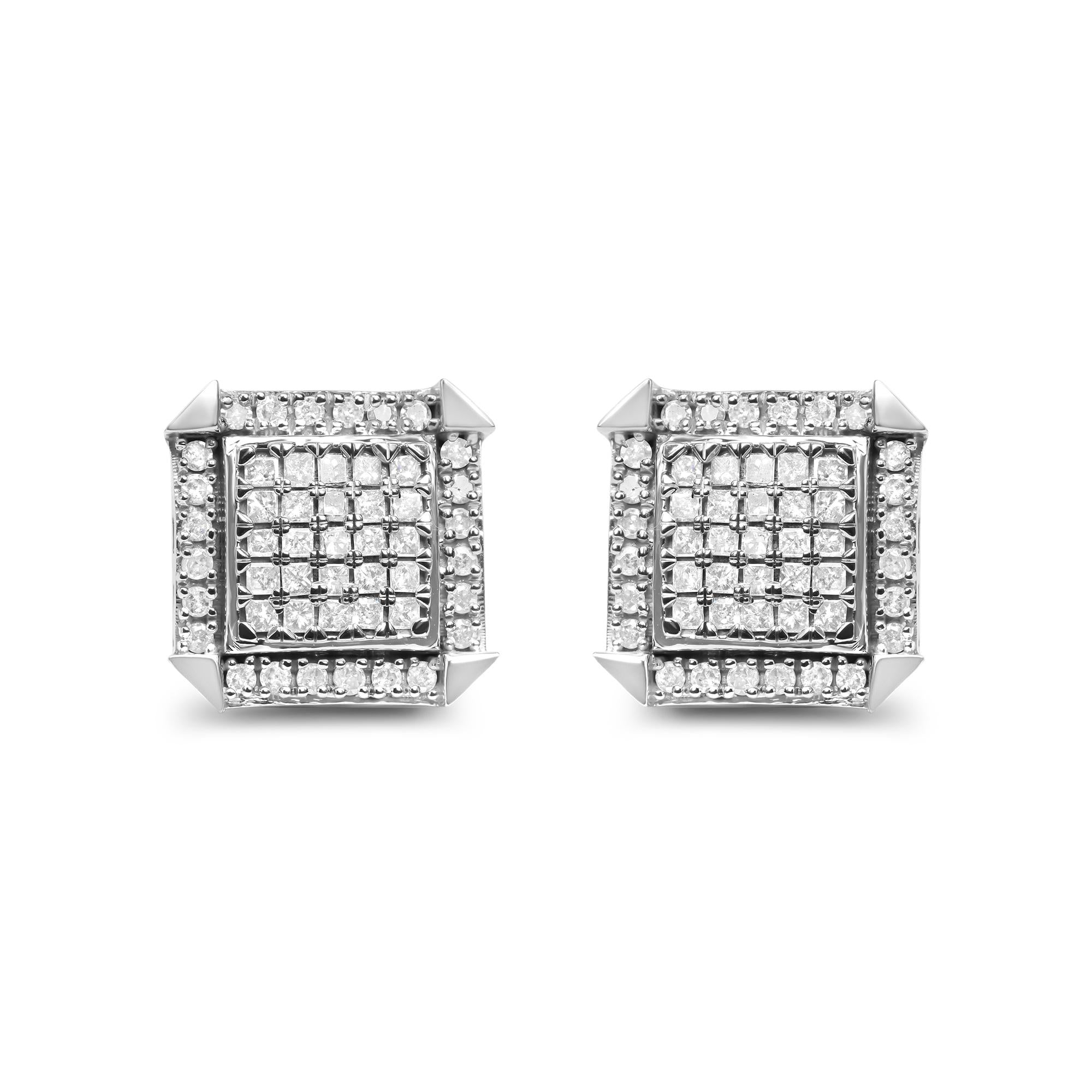 10K White Gold 1.0 Cttw Diamond  Composite With Halo Stud Earrings