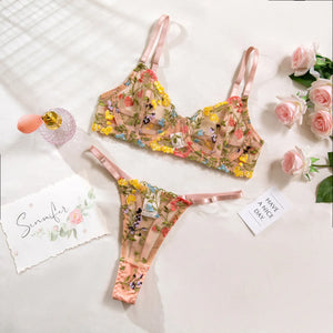 2 Pieces Transparent Embroidery Underwear Set Ellolace