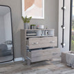 Double Drawer Dresser Arabi, Two Shelves - Light Gray / White