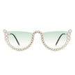 Florinda - Women Half Frame Rhinestone Round Fashion Sunglasses