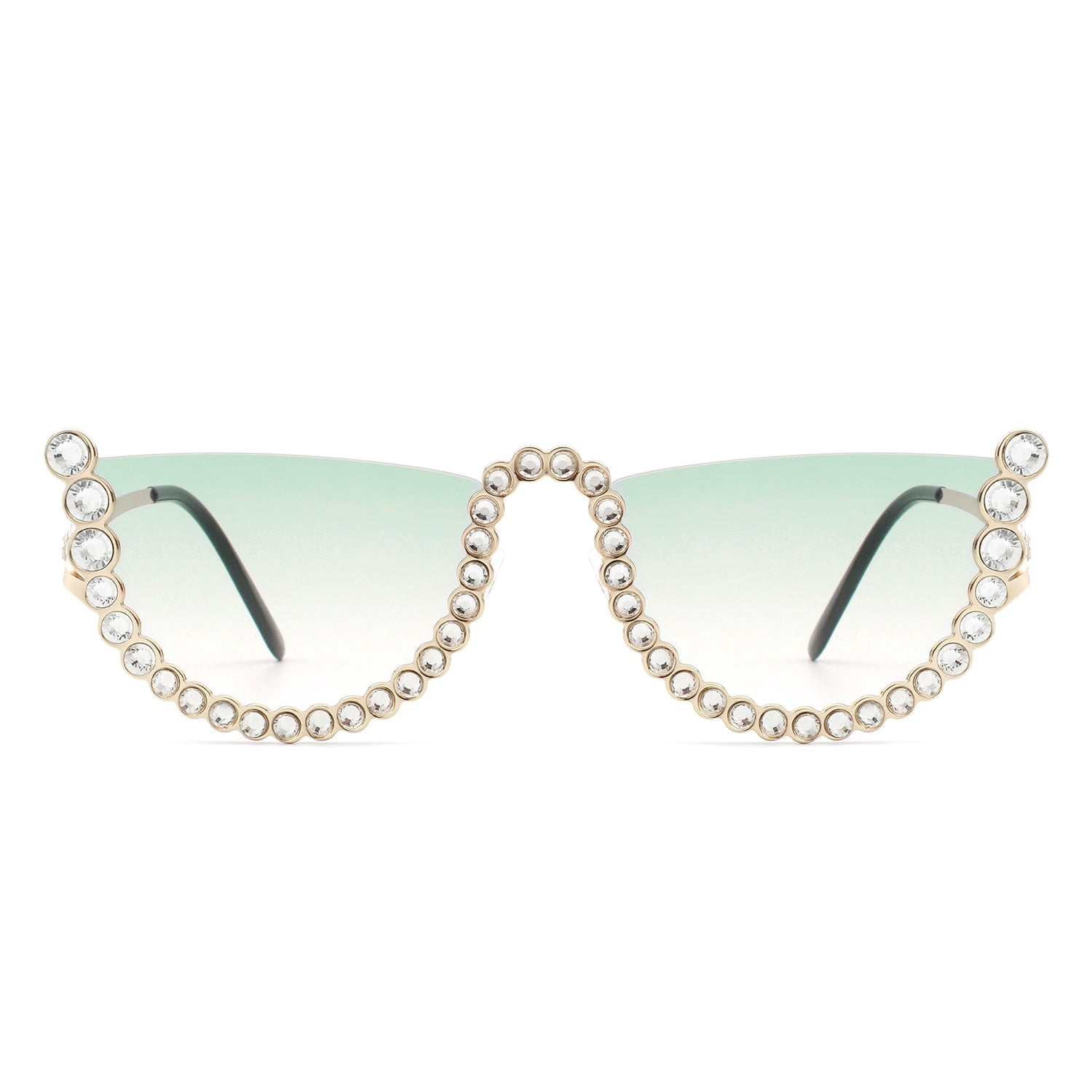 Florinda - Women Half Frame Rhinestone Round Fashion Sunglasses