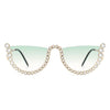 Florinda - Women Half Frame Rhinestone Round Fashion Sunglasses