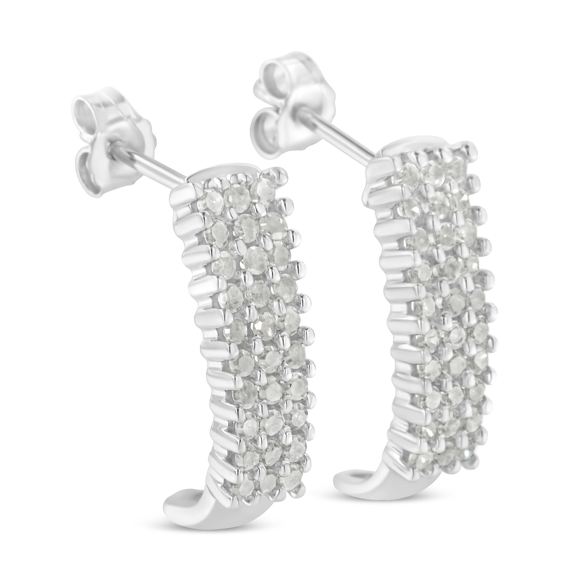 Sterling Silver Rose Cut Diamond J Shape Hoop Earrings