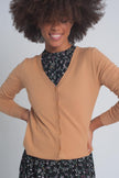 Button Front Cropped Knit Cardigan in Camel