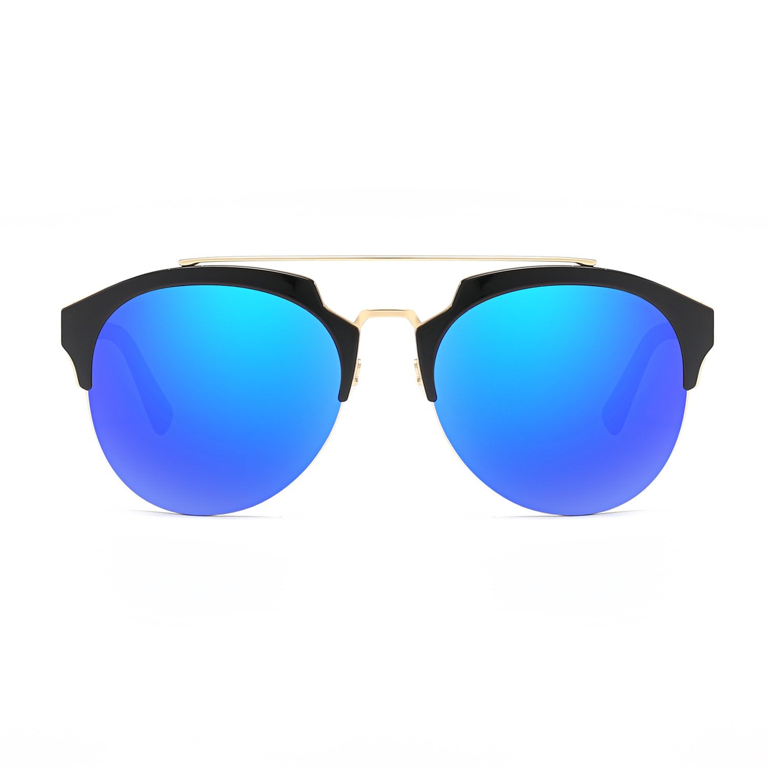 COROLLA | Half Frame Mirrored Lens Horned Rim Sunglasses Circle