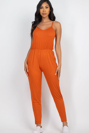 Solid Spaghetti Strap Elastic Waist Jumpsuit (CAPELLA)