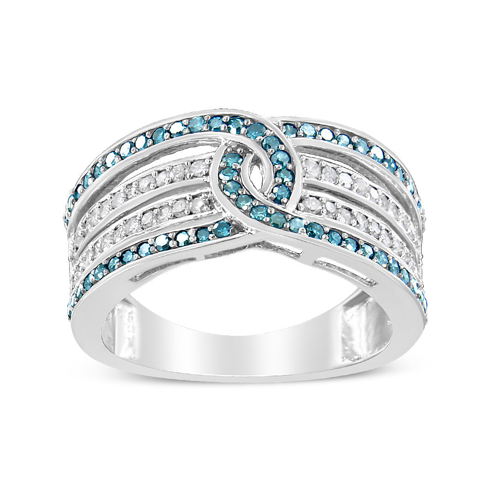 Bague en argent sterling 925 avec diamants traités de couleur blanche et bleue 1/2 carat