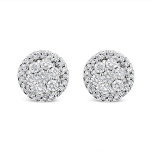 Bouton rond en grappe de style halo de diamants taille brillant en or blanc 14 carats 1,0 carat