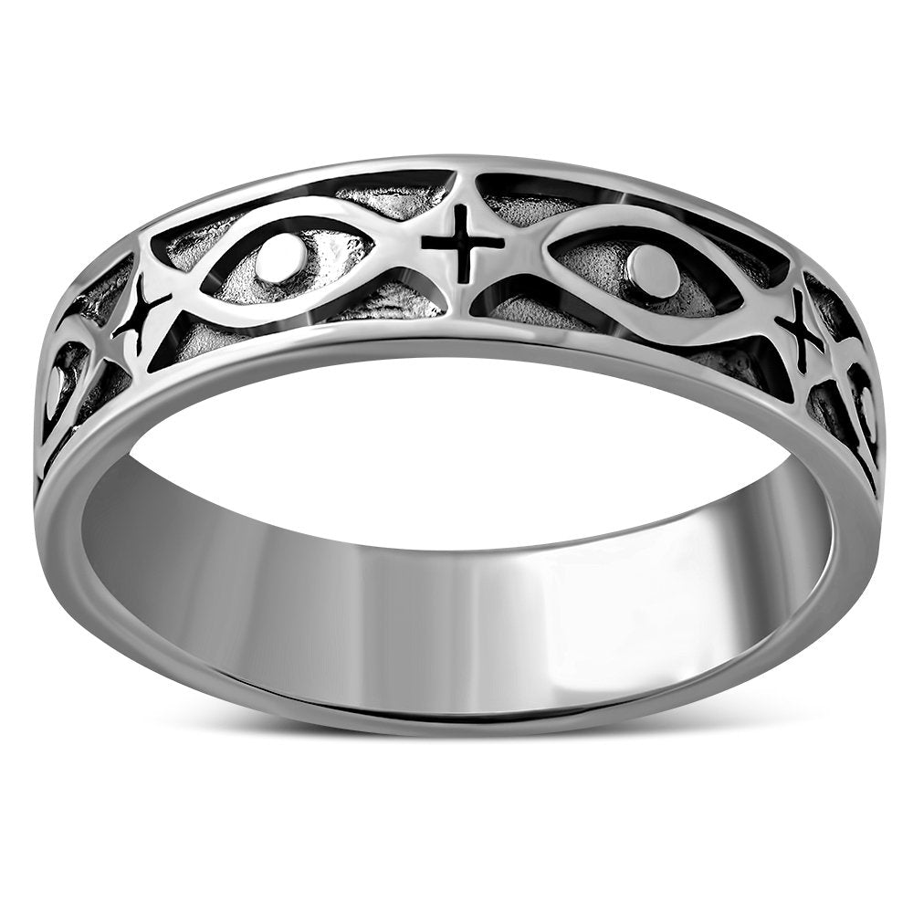 Plain Silver Fishes Messianic Band Ring