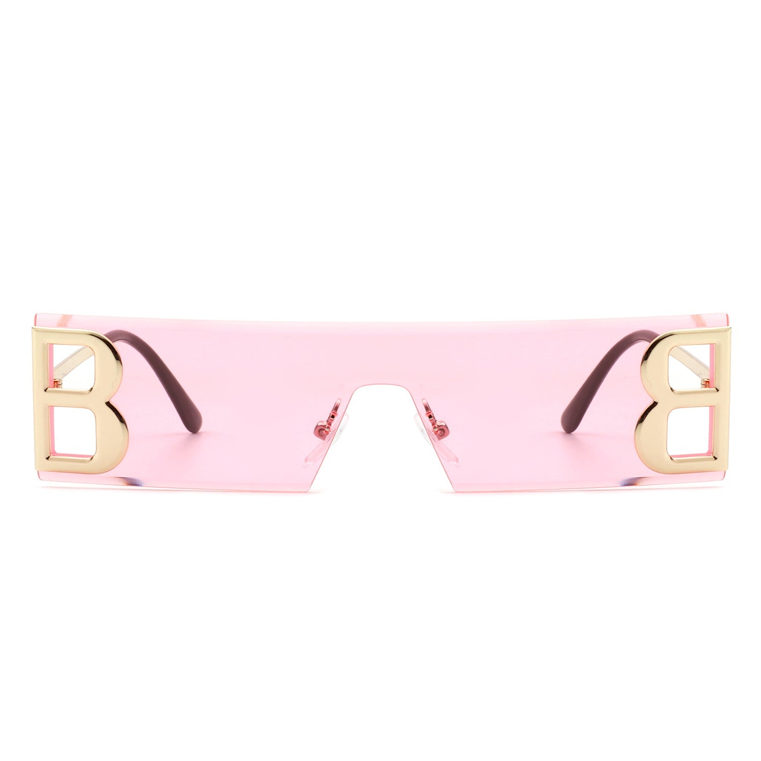 Rainbowx - Rimless Rectangle Flat Top Tinted Fashion Sunglasses