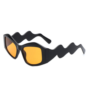 Shimmerz - Square Oversize Irregular Wavy Temple Design Fashion Sunglasses