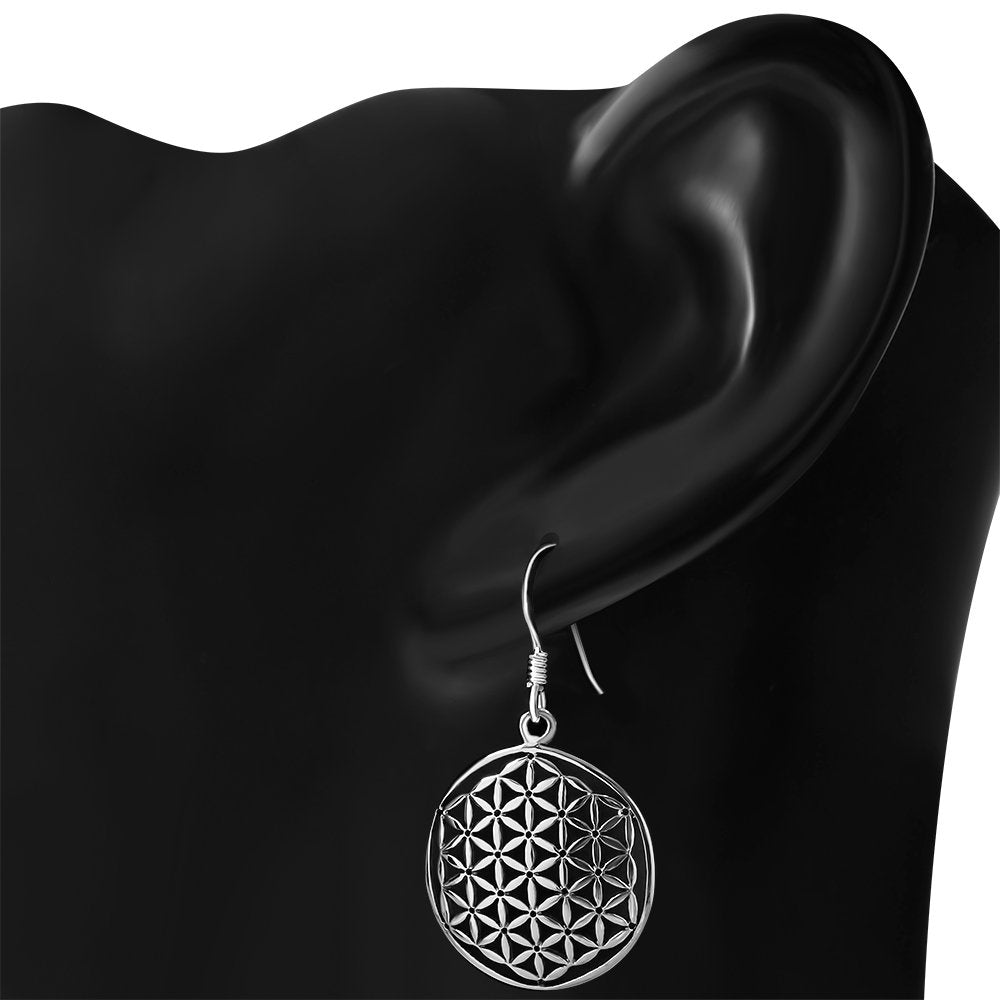 Large Flower of Life Silver Earrings