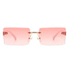 Jadesoul - Rectangle Retro Rimless Tinted Fashion Vintage Square Sunglasses