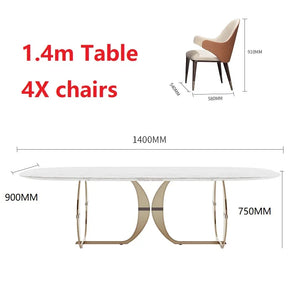 Italian Gold Modern Marble and Stainless Steel Table 6 Chairs