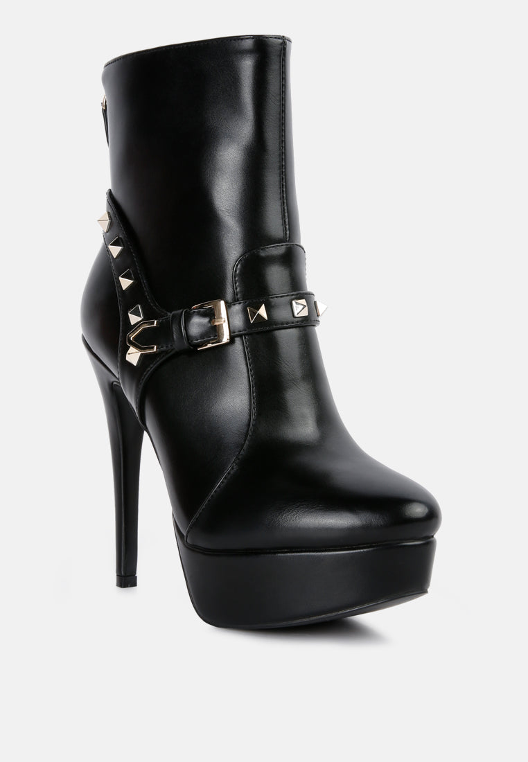 Dejang Metal Stud Embellished Faux Leather Ankle Boot