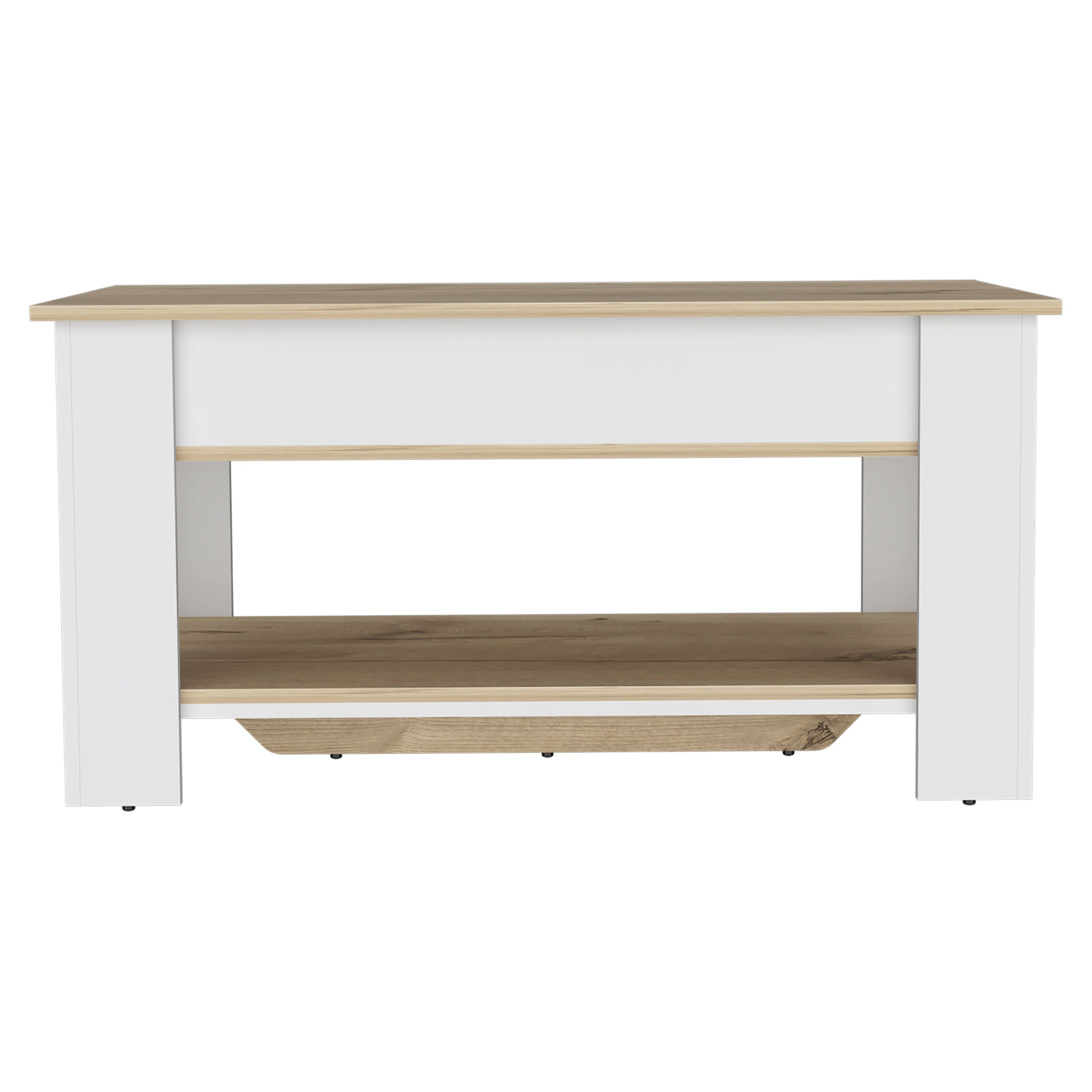 Storage Table Polgon, Extendable Table Shelf, Lower Shelf - Light Oak / White