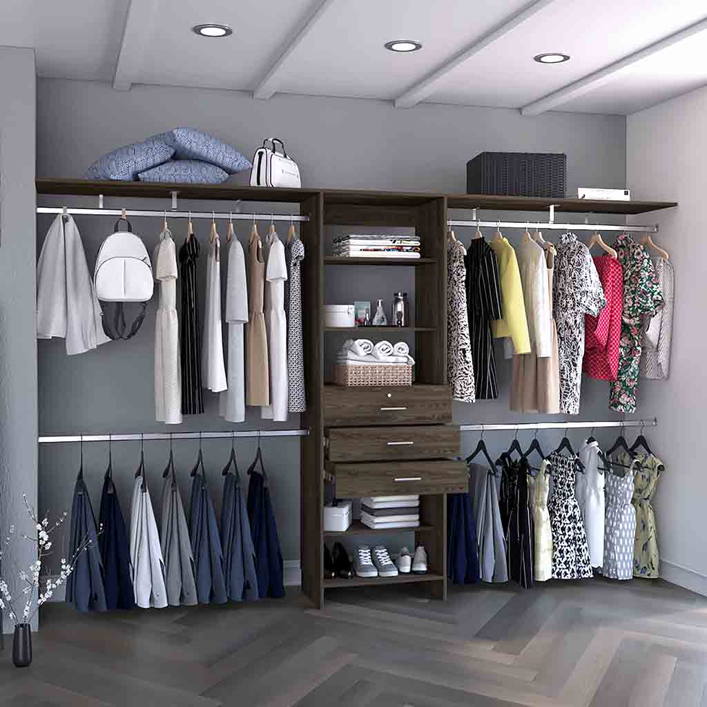 Closet System Pittsburg, quatre tringles de suspension - Noyer foncé