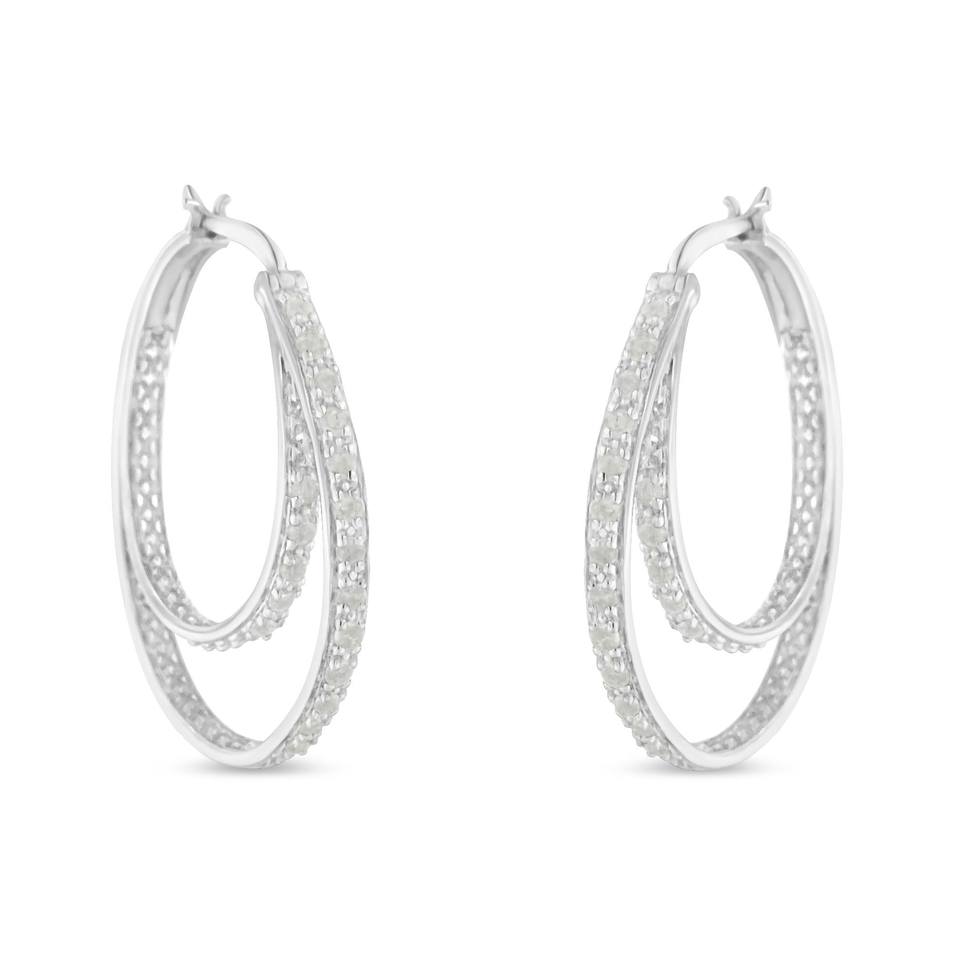 .925 Sterling Silver 1/2 Cttw Miracle-Set Diamond Double Hoop