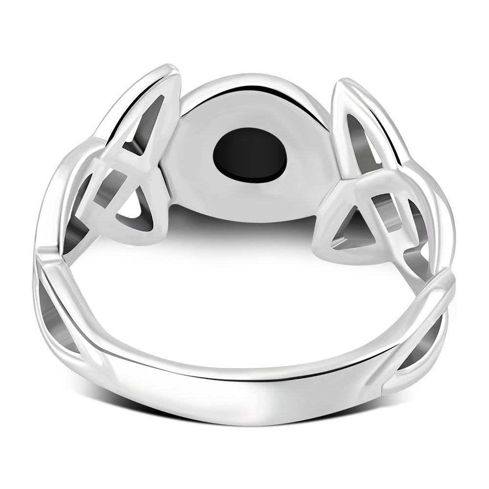 Bague en argent et onyx noir noeud Trinity