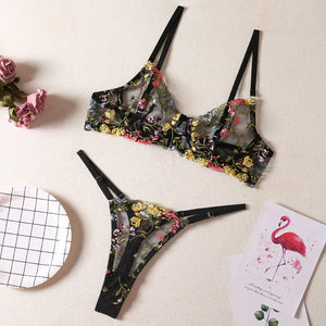 2 Pieces Transparent Embroidery Underwear Set Ellolace