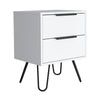 Table de Chevet Skyoner 2, Pieds Harpin, Deux Tiroirs - Blanc