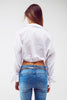 White Cropped Top With Gathered Sleeve Detail