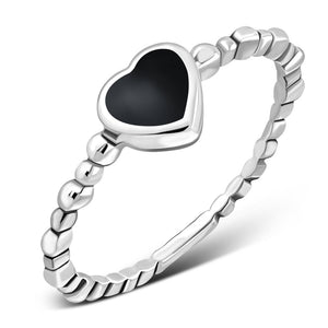 Bague en argent sterling avec cœur en onyx noir