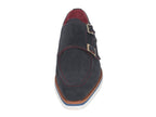 Paul Parkman Chaussures Monkstrap décontractées et intelligentes pour hommes en daim bleu marine (ID#189-NVY-SD)