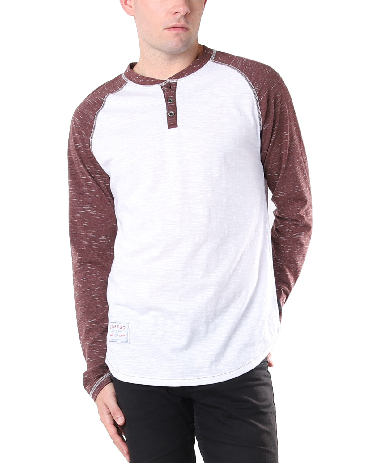 ZIMEGO Hommes Manches Longues Rayures Athlétiques Bras Contrasté Raglan Henley - ZGLS555