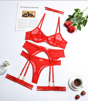 4 Pieces Transparent Lingerie Underwear Ellolace